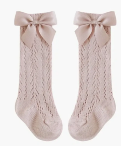 The Snug Baby Company crochet high sock with grossgrain bow