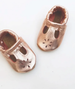 Starry Knight Rose -Gold metallic leather T-strap shoes